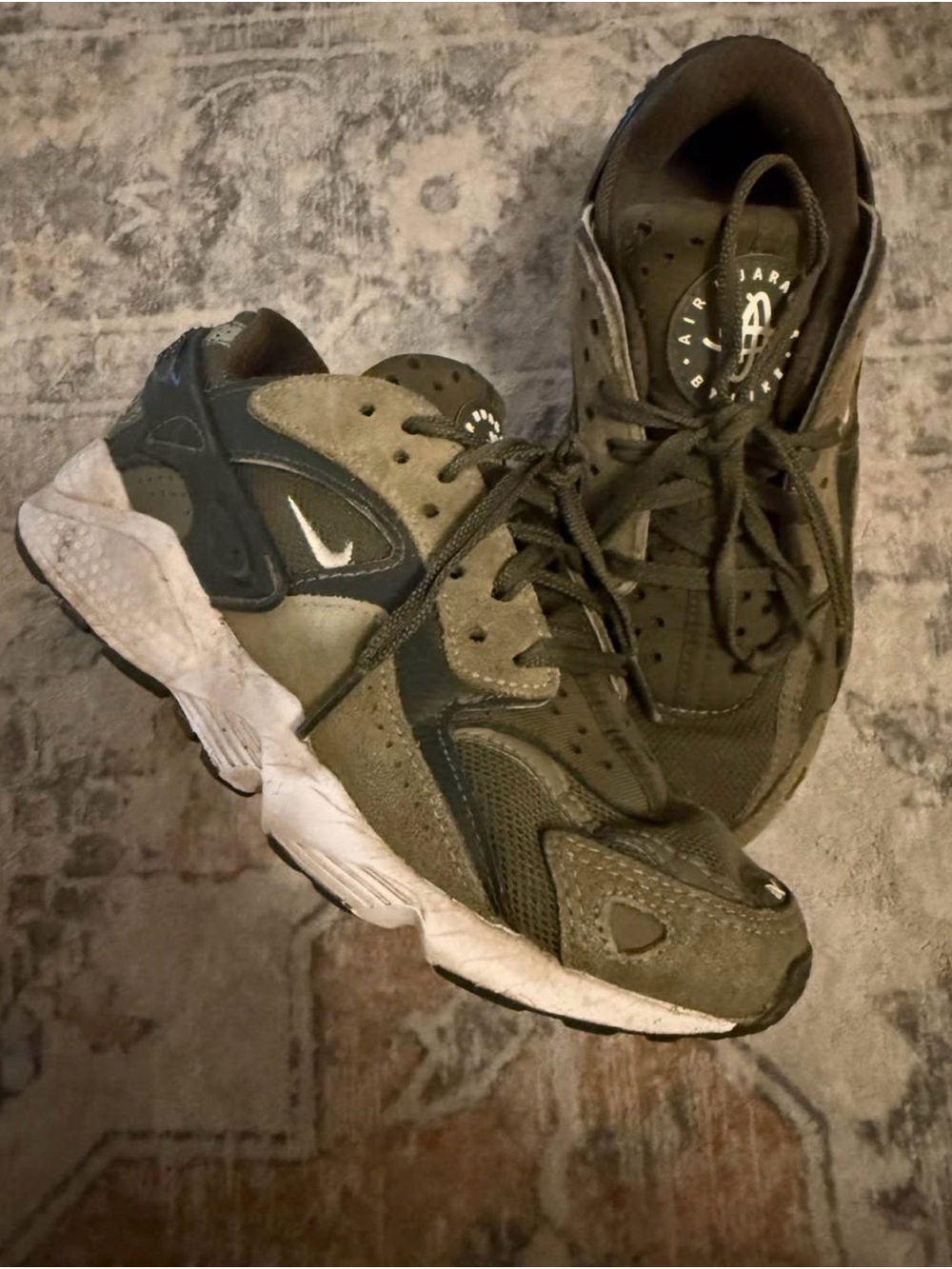 Nike Olive Green and White Huarache-Style Sneakers